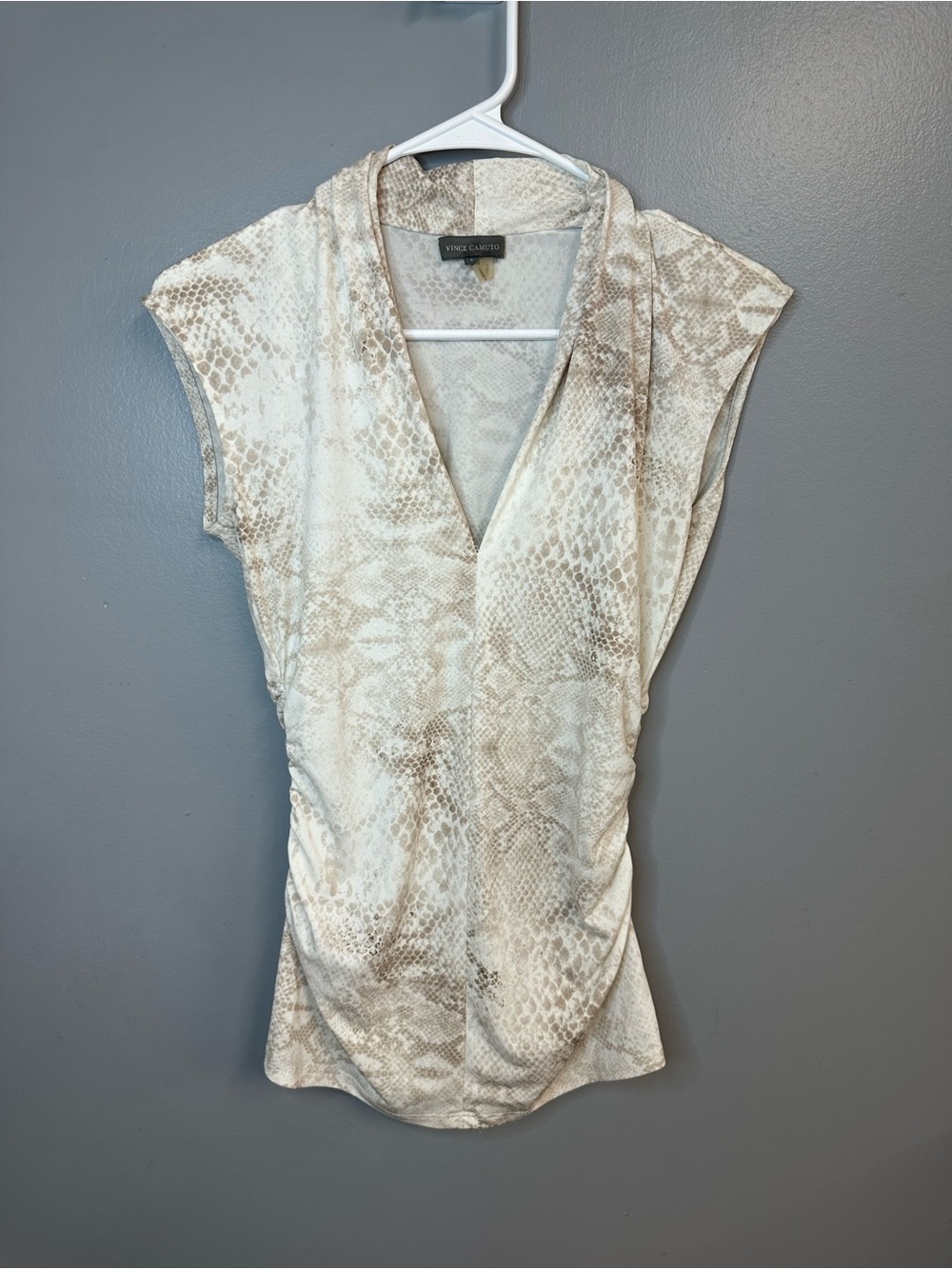 Vince Camuto Neutral Snake-Print V-Neck Cap Sleeve Top
